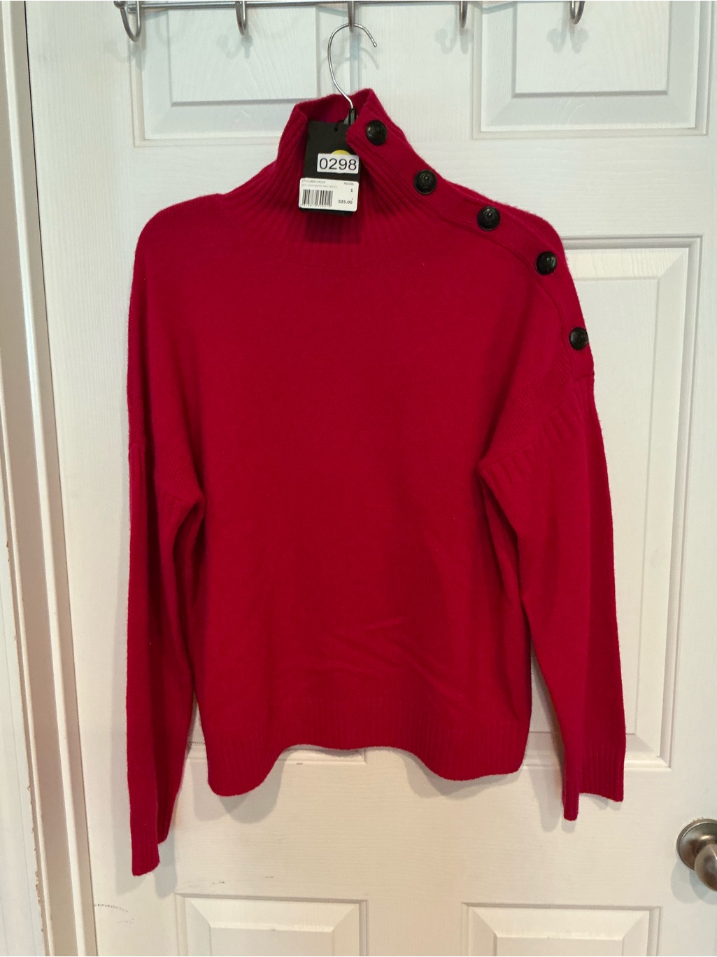 The Kooples Red Button-Shoulder Turtleneck Sweater